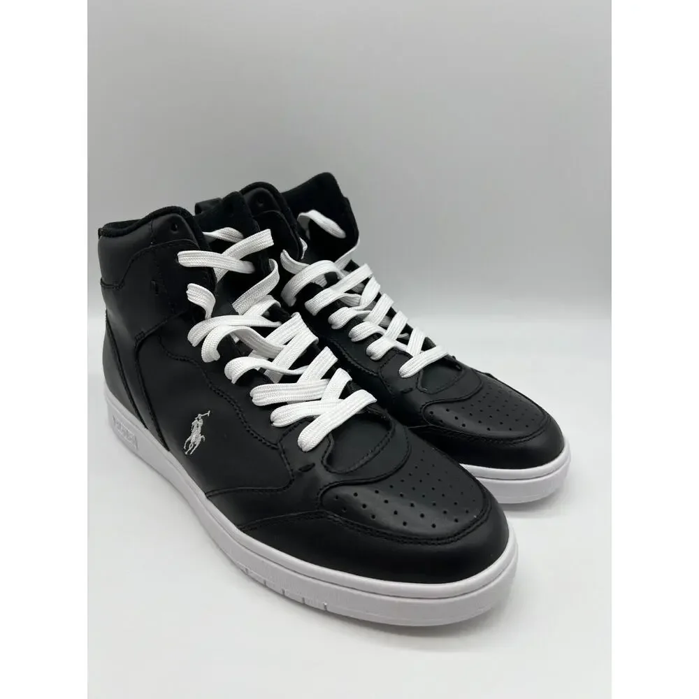 Polo Ralph Lauren Court Leather High Top Sneaker Black/White Size 9